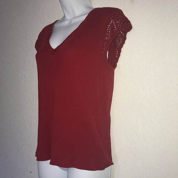 Lauren Ralph Lauren Ribbed & Crochet Knit Top L - Picture 3 of 4